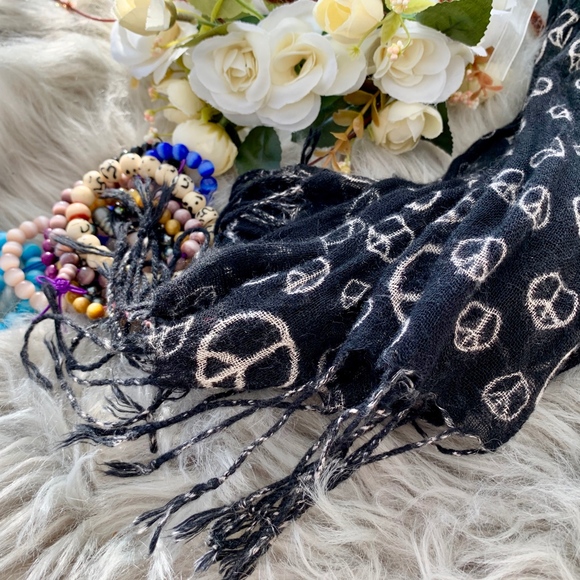Gauzy, Black Boho Peace Symbol Scarf - Picture 2 of 7